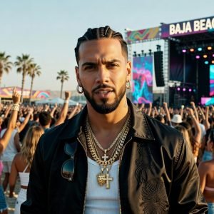 Anuel AA performing as a headliner at the 2026 Baja Beach Fest in Rosarito, Mexico.