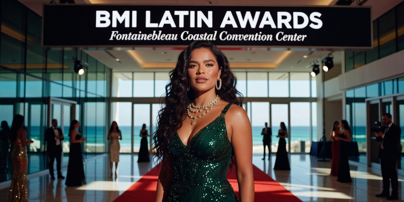 Karol G accepting an award at the 2026 BMI Latin Awards ceremony.